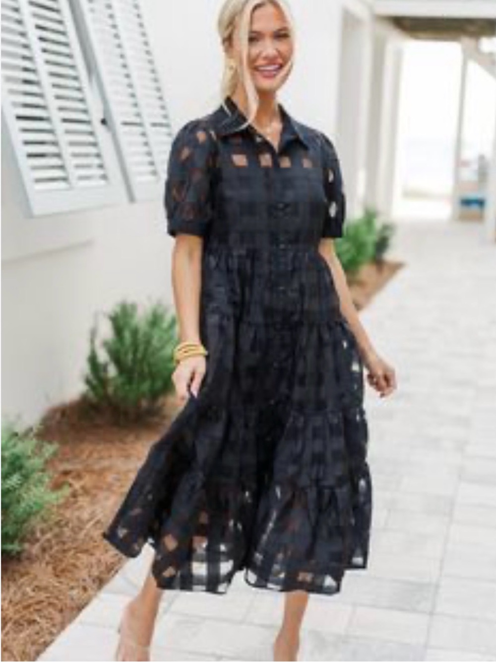 NWT! Umgee Black Collared Midi Dress with Check Cutouts